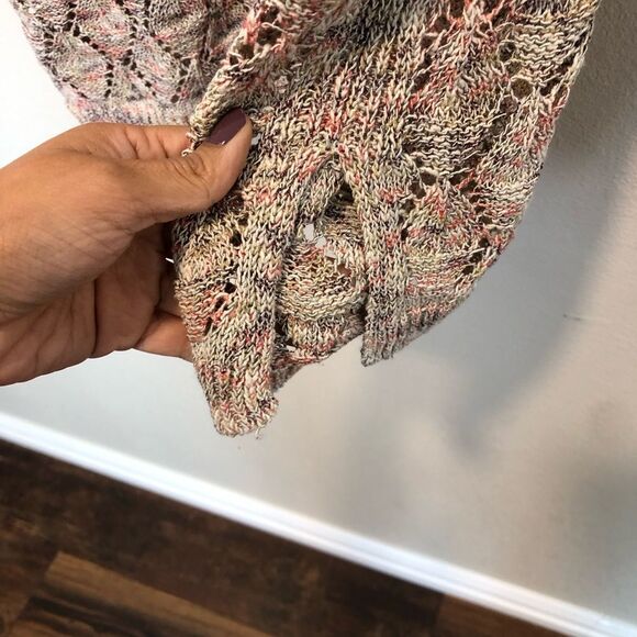 J Jill Crochet Open Knit Diamond Pattern Speckled Sweater in Pebbled Multi Sz XL - Picture 2 of 6